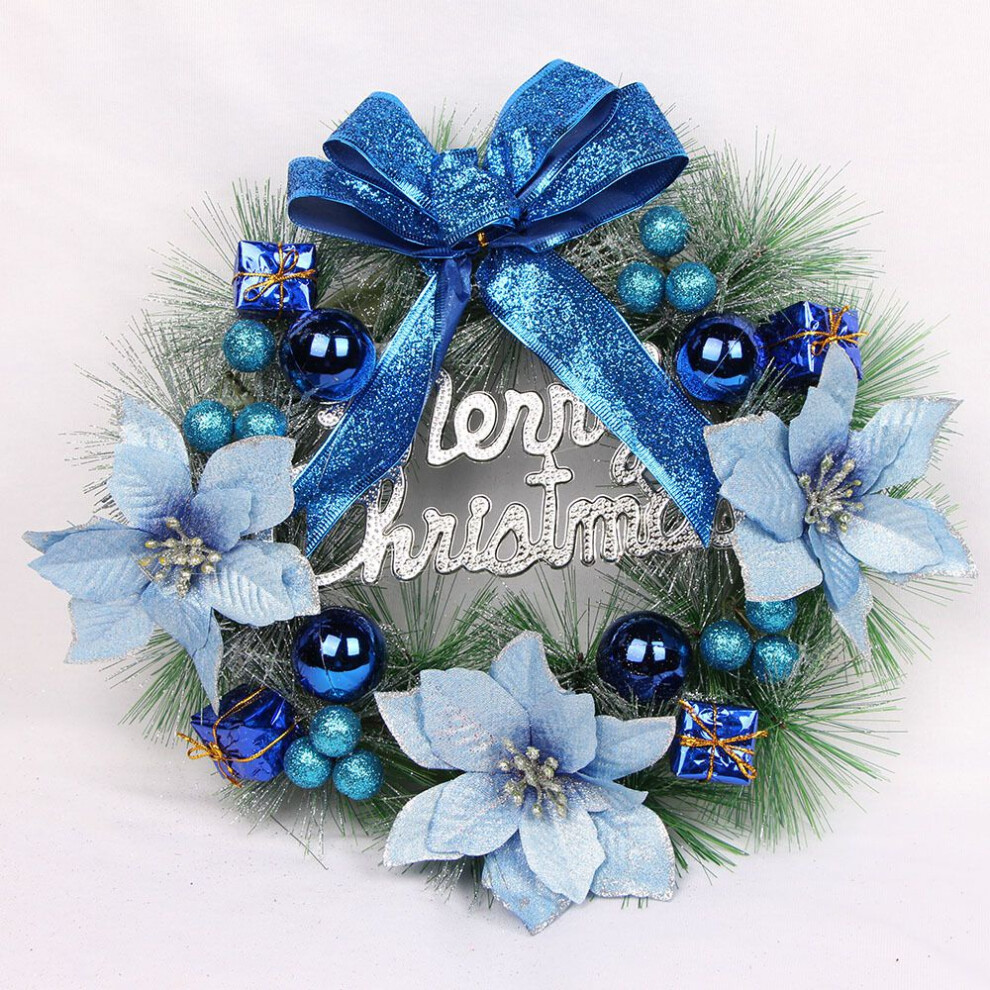 (, 40Cm/15.7In) Front Wreath Christmas Door Wall Hanging Decor Xmas Party Window Outdoor Garland Blue