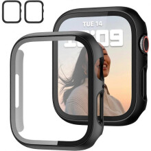 2 Pack Case with Tempered Glass Screen Protector for Apple Watch , Slim Guard Bumper PC Protective Cover HD for iWatch 8 7 45mm Accessories,Black
