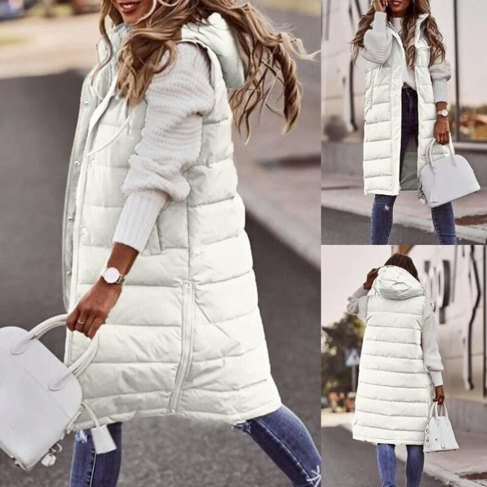 (white, XXXXL) Order Two Size Up,Sleeveless Winter Jacket Women Midi Coats Down Vest Keep Warm Elegant Black Hooded Street Hipster Lady Cotton Overcoat