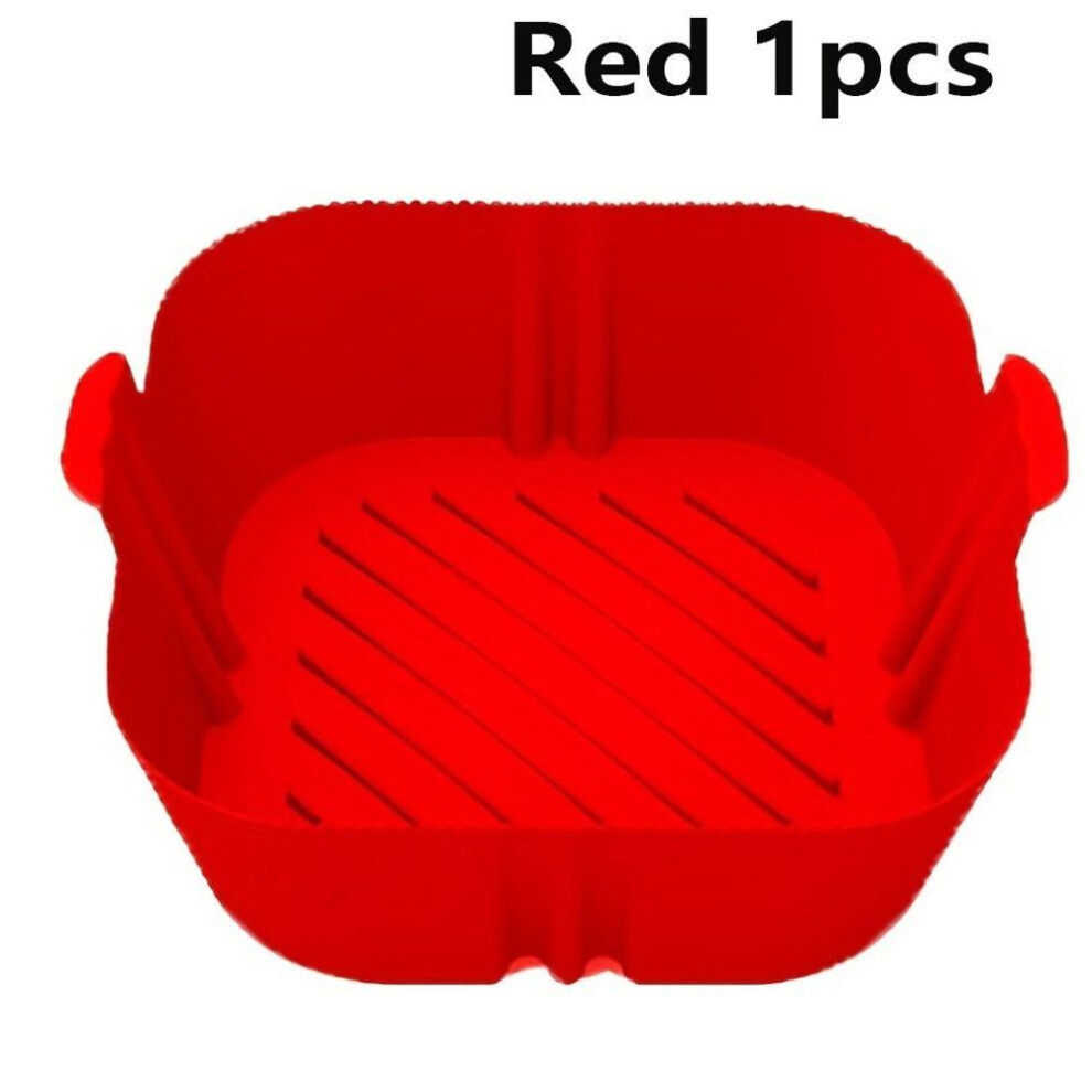 (Red) Silicone Air Fryers Oven Baking Tray Reusable Airfryer Silicone Basket Pizza Fried Chicken Airfryer Pan Liner