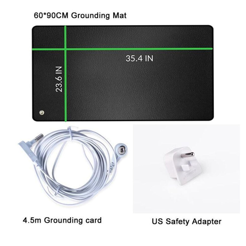 (US Plug) 90*60cm Earthing Grounding Mat Improve Sleep Electric Mat Grounding Pad for Health Grounding Bed Mat with Grounding Cord Adapter
