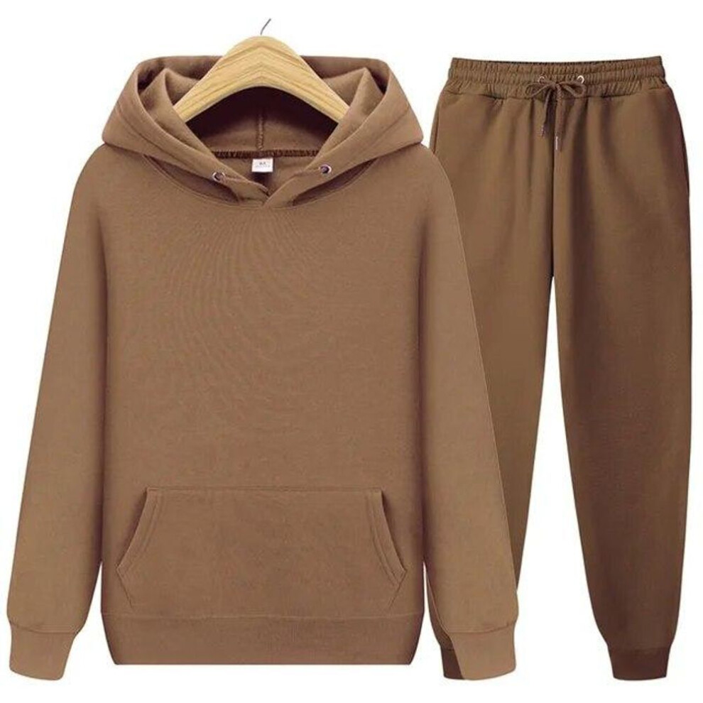 (brown, XXL) Woman Warm Sportswear Two Piece Loose Sets Tracksuit Long Hooded Coats Hoodie Set Zipper Running Joggers Femmel Sweatshirts Set