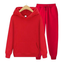 (red, M) Woman Warm Sportswear Two Piece Loose Sets Tracksuit Long Hooded Coats Hoodie Set Zipper Running Joggers Femmel Sweatshirts Set