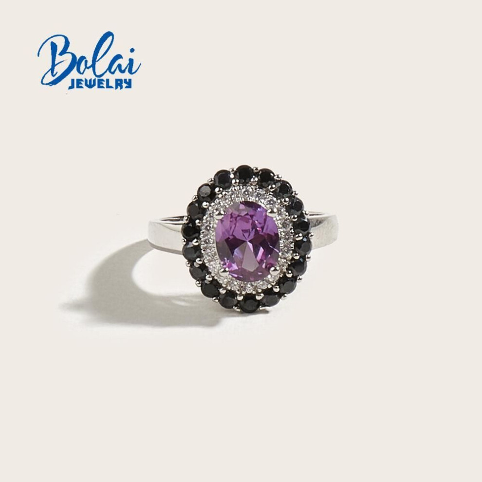 (purple, us ring size 8#) 925 Sterling silver chic Ring with created alexander color change stone fine jewelry for women wife mom nice birthday gift