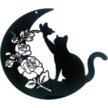 Halloween Moon Cat Wreath with Rose, Black Halloween Wreath for Front Door, Gothic Wreath, Garlands for Window, Wall, Party, Home Decoration