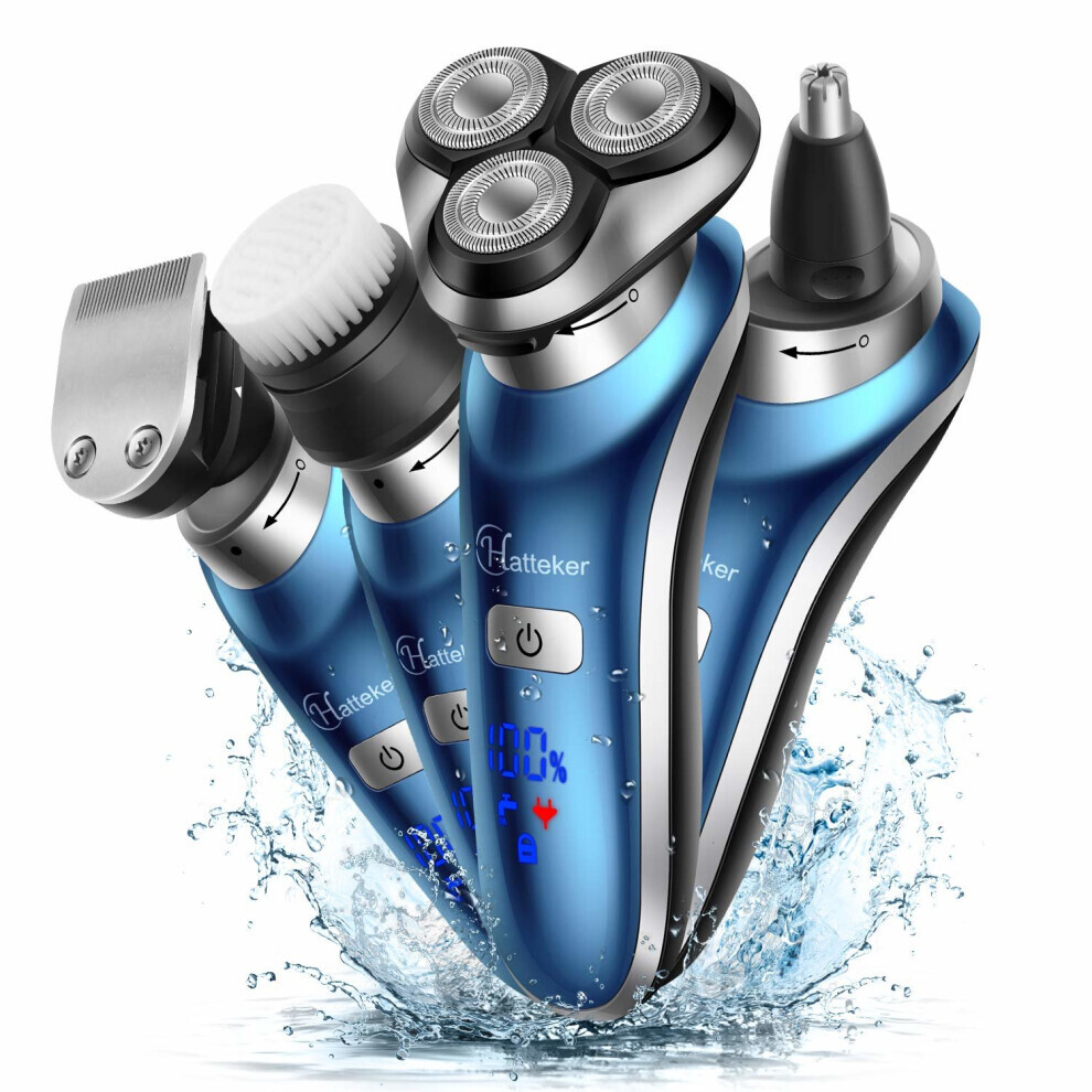 Rasoir électrique Hatteker pour hommes, rasoir rotatif, tondeuse à barbe et tondeuse à poils de nez,