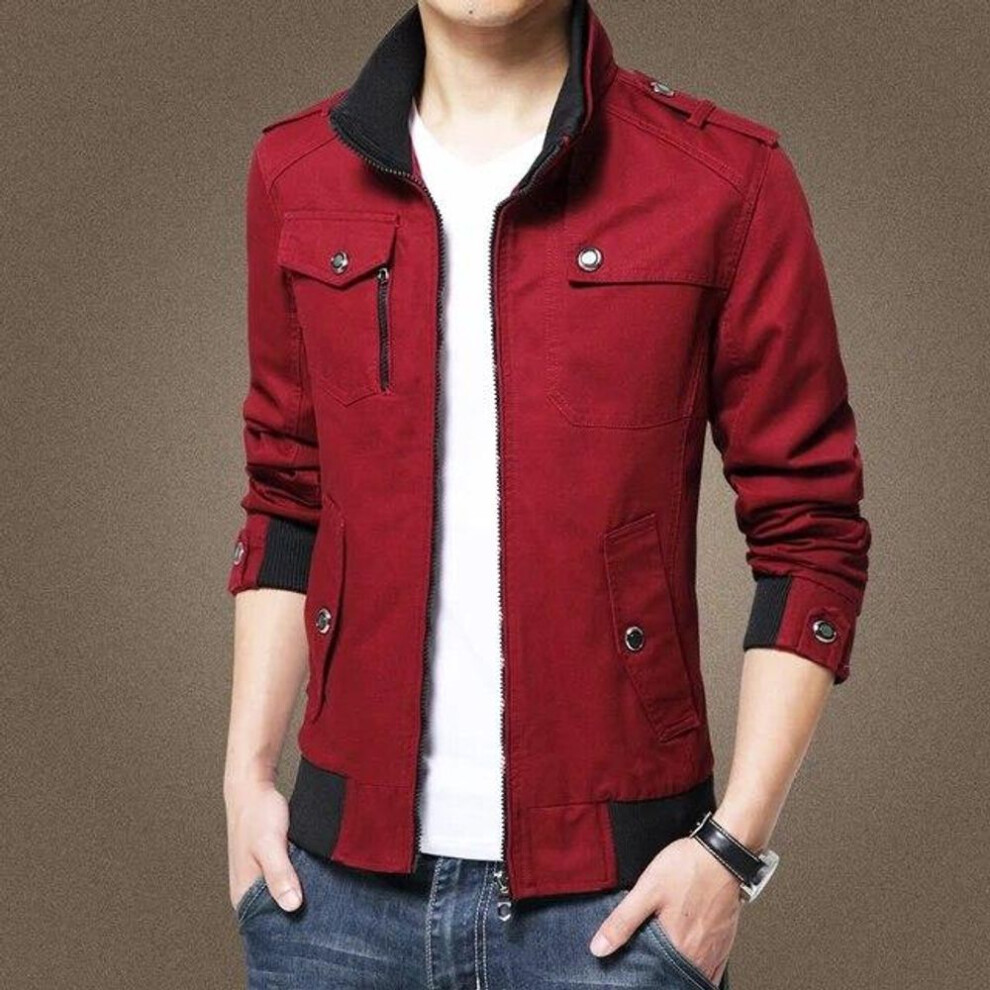 (red, XXXXXL) Mens Cargo Jackets  Fashion Bomber Jacket Mens Wear Simple British Style Warm Windproof Jacket and Coat Baseball Jacket