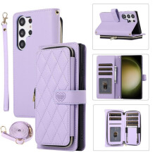 (light purple, iPhone 7 Plus/8 Plus) Zipper Wallet 9 Cards Bag Flip Leather Case for for iPhone Samsung Xiaomi Google