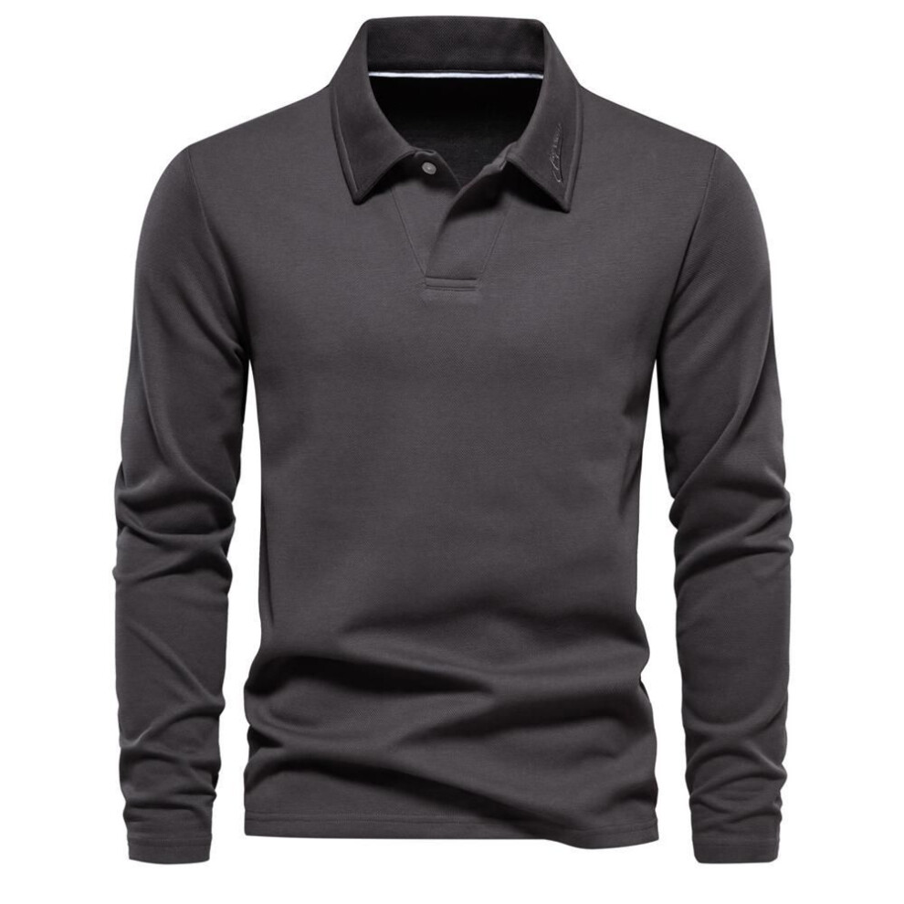 (dark grey, M 65-75 kg) AIOPESON Embroidery Polo Shirt for Men Fashion Neck Turn Down Collar Mens Casual Social Polo Shirts Luxury Golf Shirt