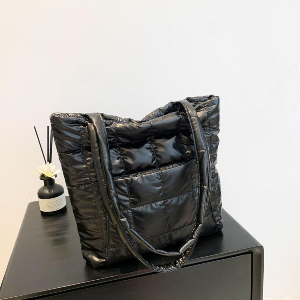 (black, 36x6x29cm) Yogodlns High Quality Winter Large Capacity Tote Fashion Feather Padded Handbag Women Underarm Bag Quilted Solid Color Shoulder Bag