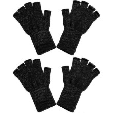 2 Pairs Unisex Half Finger Gloves Winter Stretchy Knit Fingerless Typing Gloves Gift