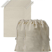 10 Cotton Muslin Drawstring Bag (pack Of 10) - Fabric Pouch L 30 X W 20 Cm - Reusable Vegetable Bag In Vegetable Canvas, Biodegradable And Ecological