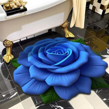 (Blue, 40*40cm) Print Flowers Rose Floor Mat Bathroom Water Absorbing Foot Mat Anti Home Slip