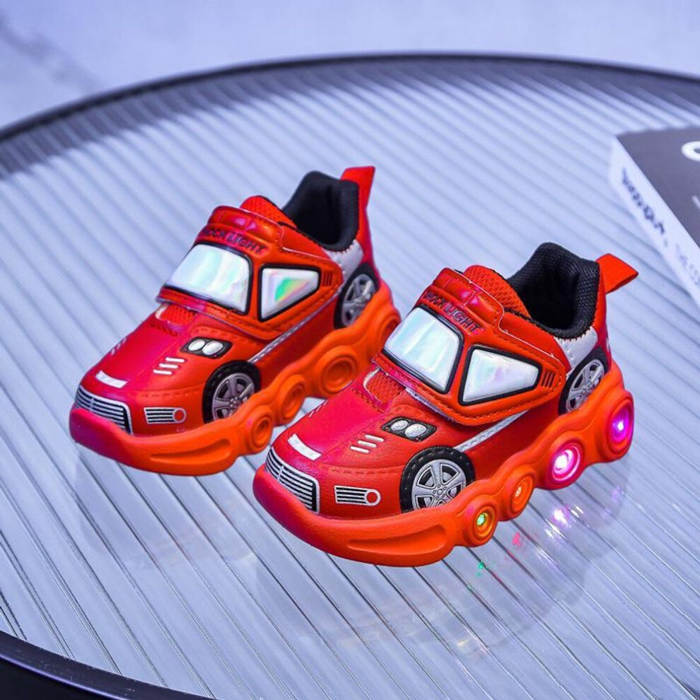 (red, 26) LED Light Shoes for Baby Boys Cartoon Car Children's Sports Shoes Wear Resistant Girls Anti Slip Fashion Boys Sneakers