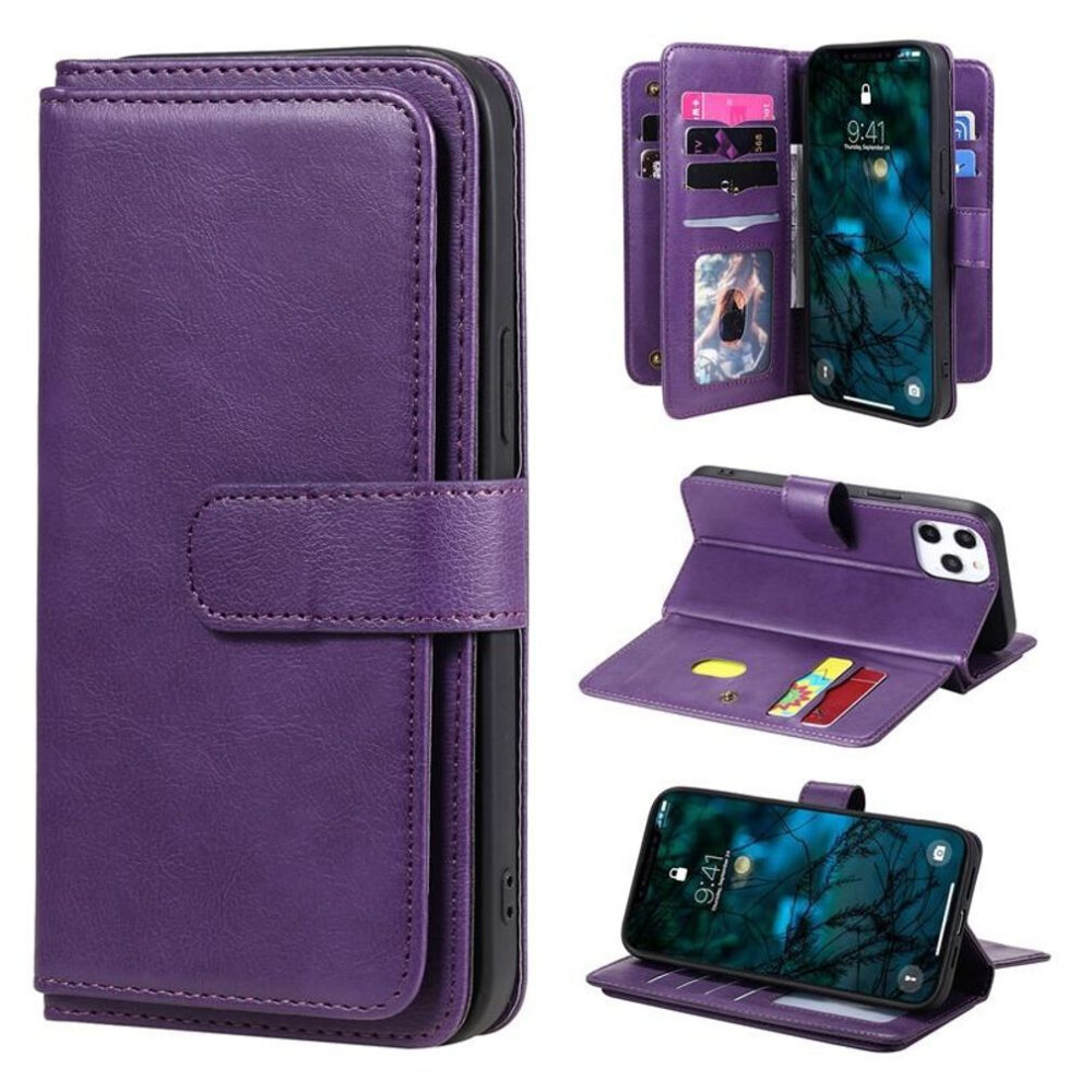 (, Vivo Y21/Y21s/Y33s 4G) 4-Layer Card Holder Wallet Bag Case For Iphone Samsung Xiaomi Moto Oppo Vivo Durable Multi-Function Leather Phone Case Purple 9017610374712