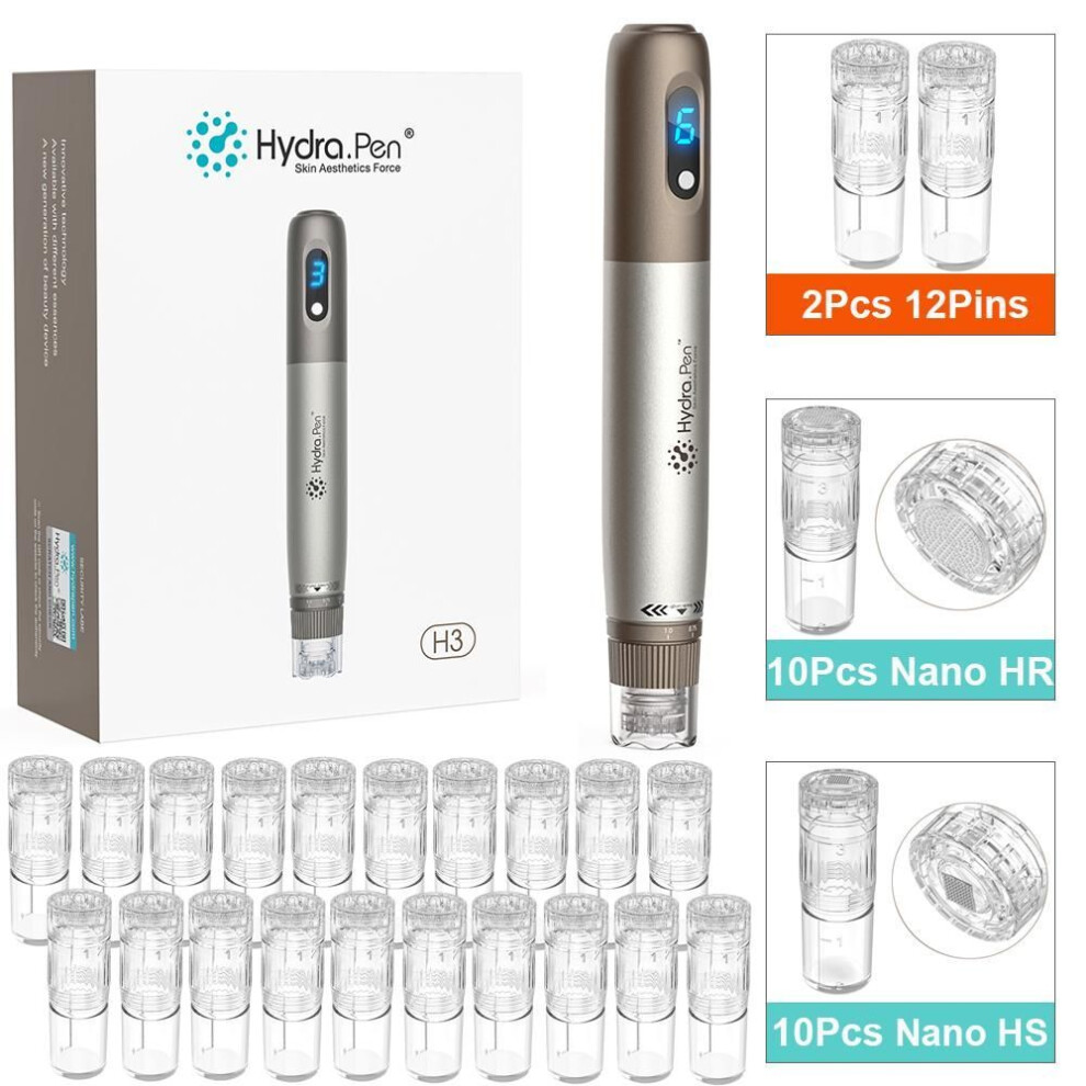 (H3+10XHR 10XHS) Hydra.Pen H3 Wireless Professional Microneedling With 22Pcs Cartridges Micro Needle Derma Rolling Skin Care Beauty Tools
