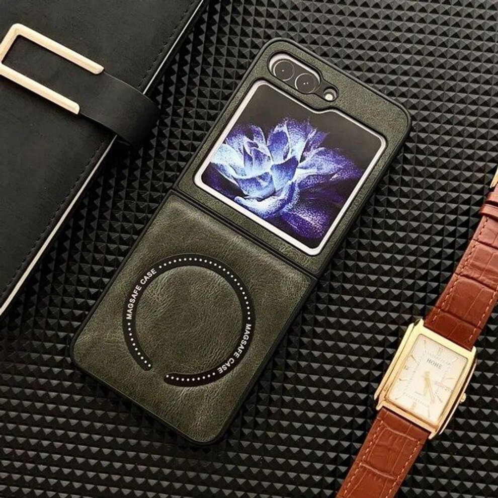 (brown, For  Z Flip 5) Leather for Magsafe Magnetic Wireless Charge Phone Case for Samsung Galaxy Z Flip 5 4 3 Flip5 Flip4 Flip3 5G Shockproof Cover