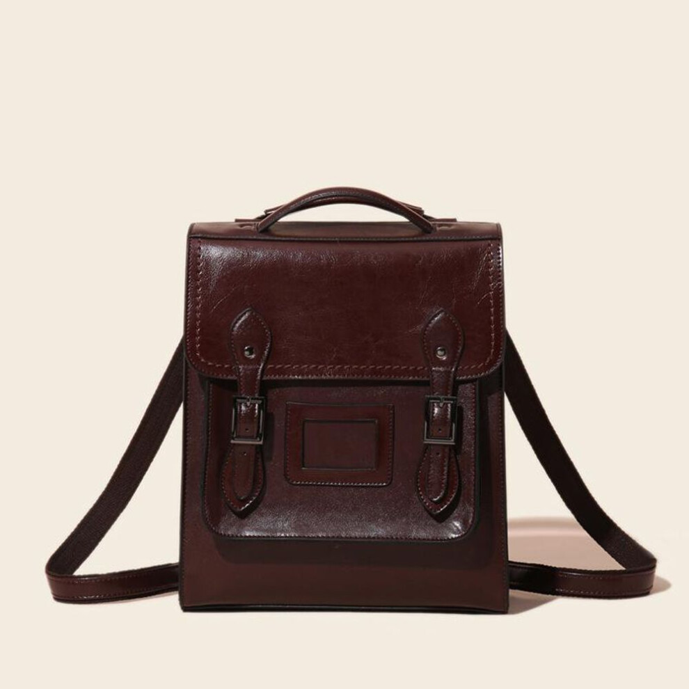 (coffee) Johnature Fashion Shoulder Bag Women Backpack Leisure Solid Color Oil Wax Cowhide Large Capacity Travel Backpacks