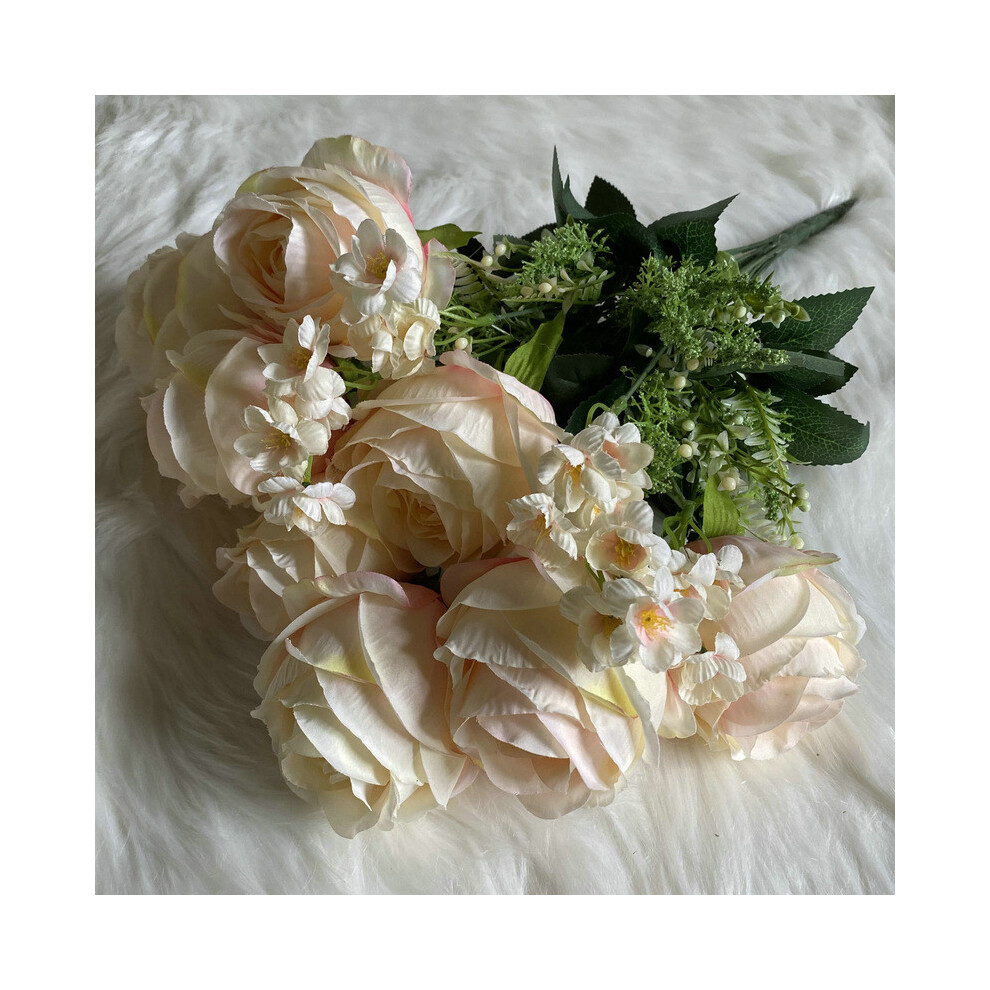 (Champagne Color) Bouquet Rose Faux Green Plant For Wedding Hall Decor With Realistic Props Flower-image-OPC-PHGRCPQ-NEW