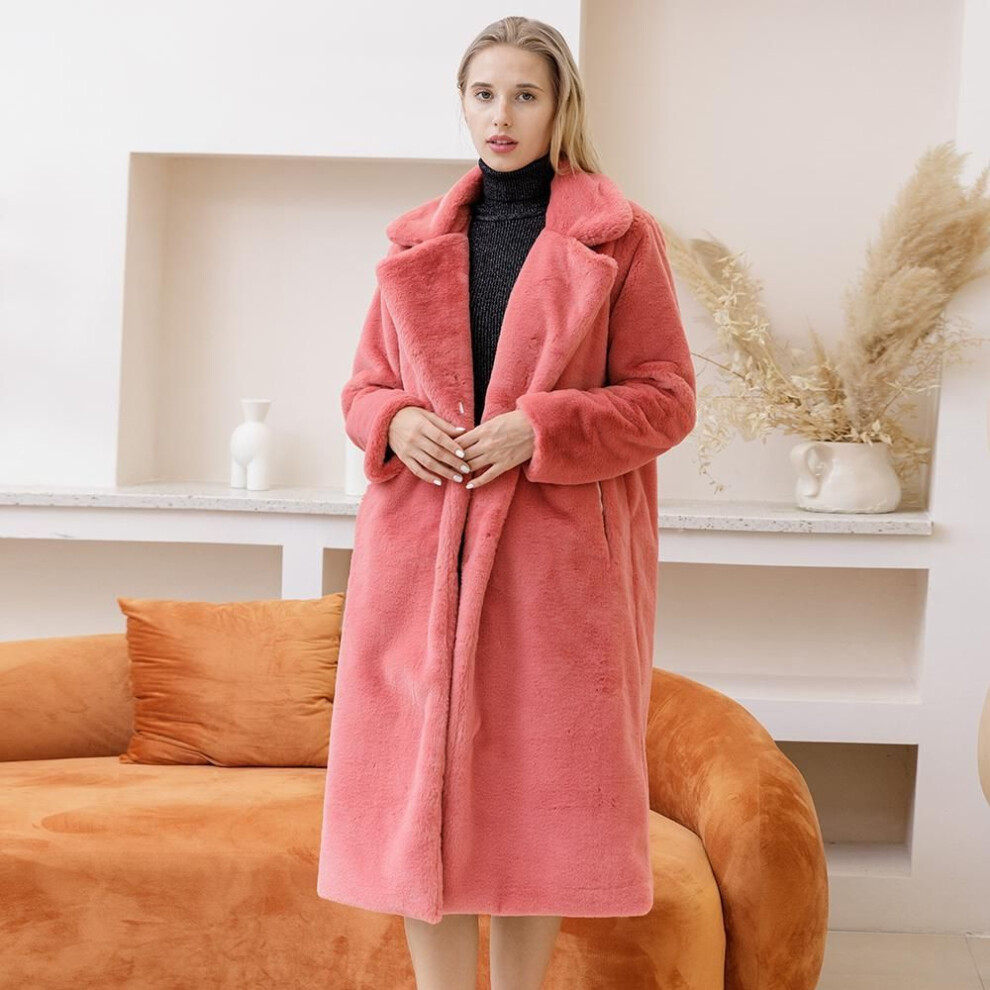 (pink, S) Elegant Long Winter Faux Fur Coat Women Plush Fur Coats Loose Thick Warm Fur Overcoat
