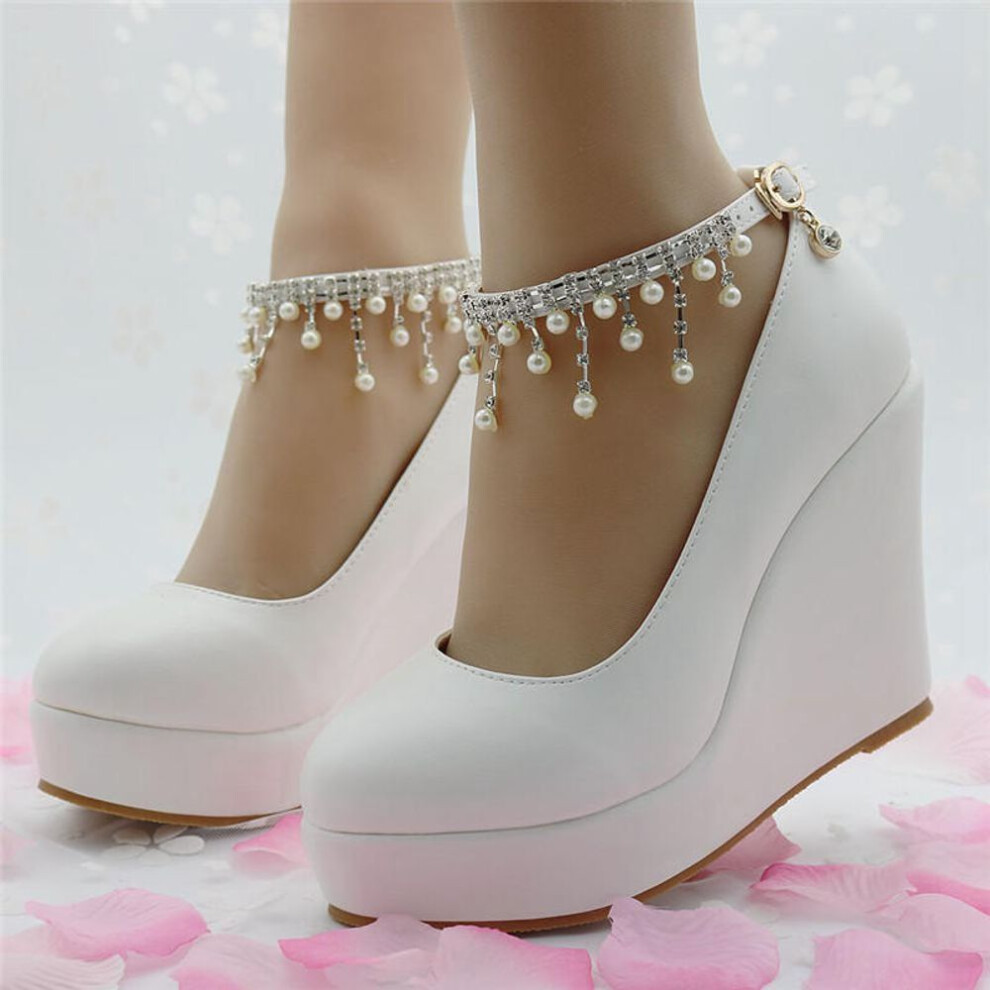 (white, 37) Fashion Platform Wedges Pumps Shoes for Women Spring Wedges Heels Women Wedding Shoes High Heels