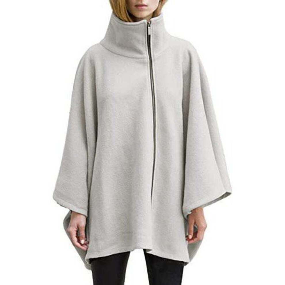 (light grey, M) Women&apos;s Autumn and Winter Cape Zipper Faux Wool Shawl Cape Coat for Women