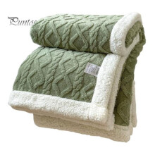 (green, 1.5x2m) Winter Thickened Blanket Double-sided Fluff Plush Double-layer 3D Jacquard Solid Color Office Nap Dormitory Home Bed Sofa Travel Cozy Warm Blanket