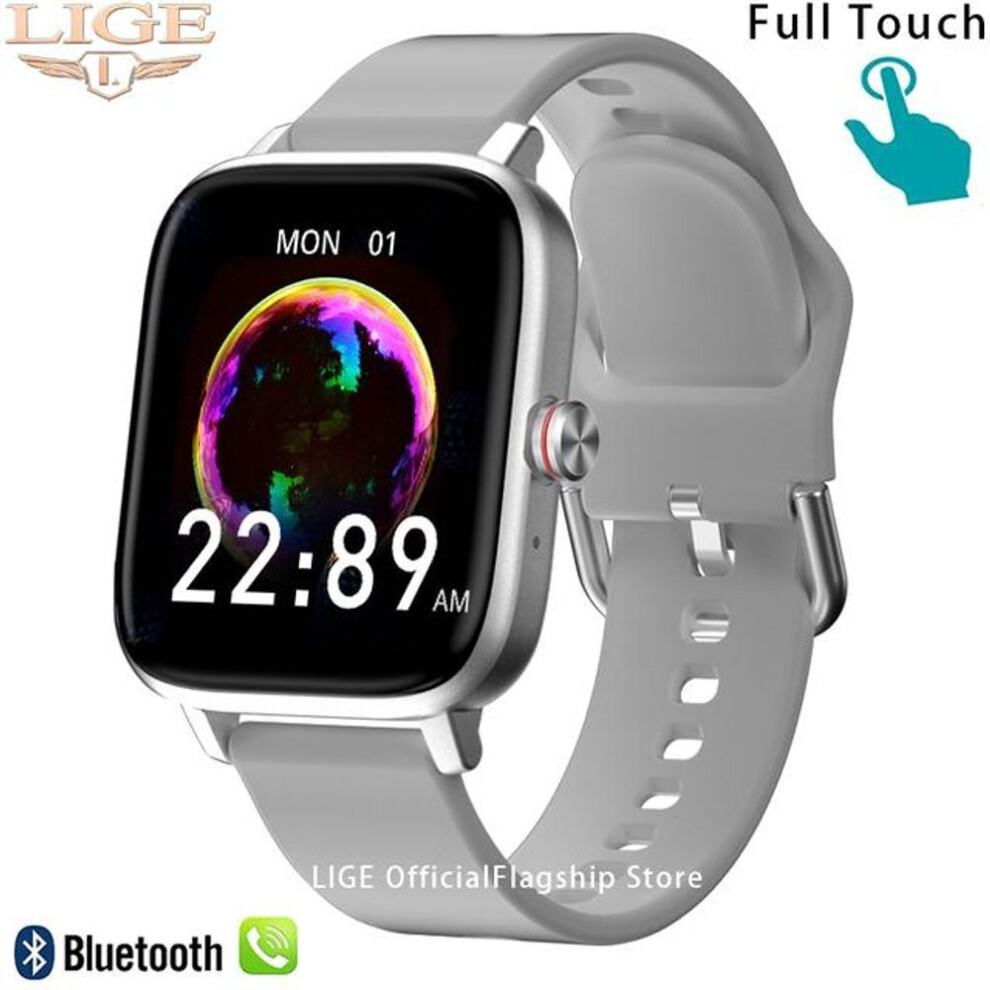 (Silver, Silica gel) LIGE Call Smart Watch Women Custom Dial Smartwatch For Android IOS Waterproof Bluetooth Music Watches Full Touch Bracelet Clock
