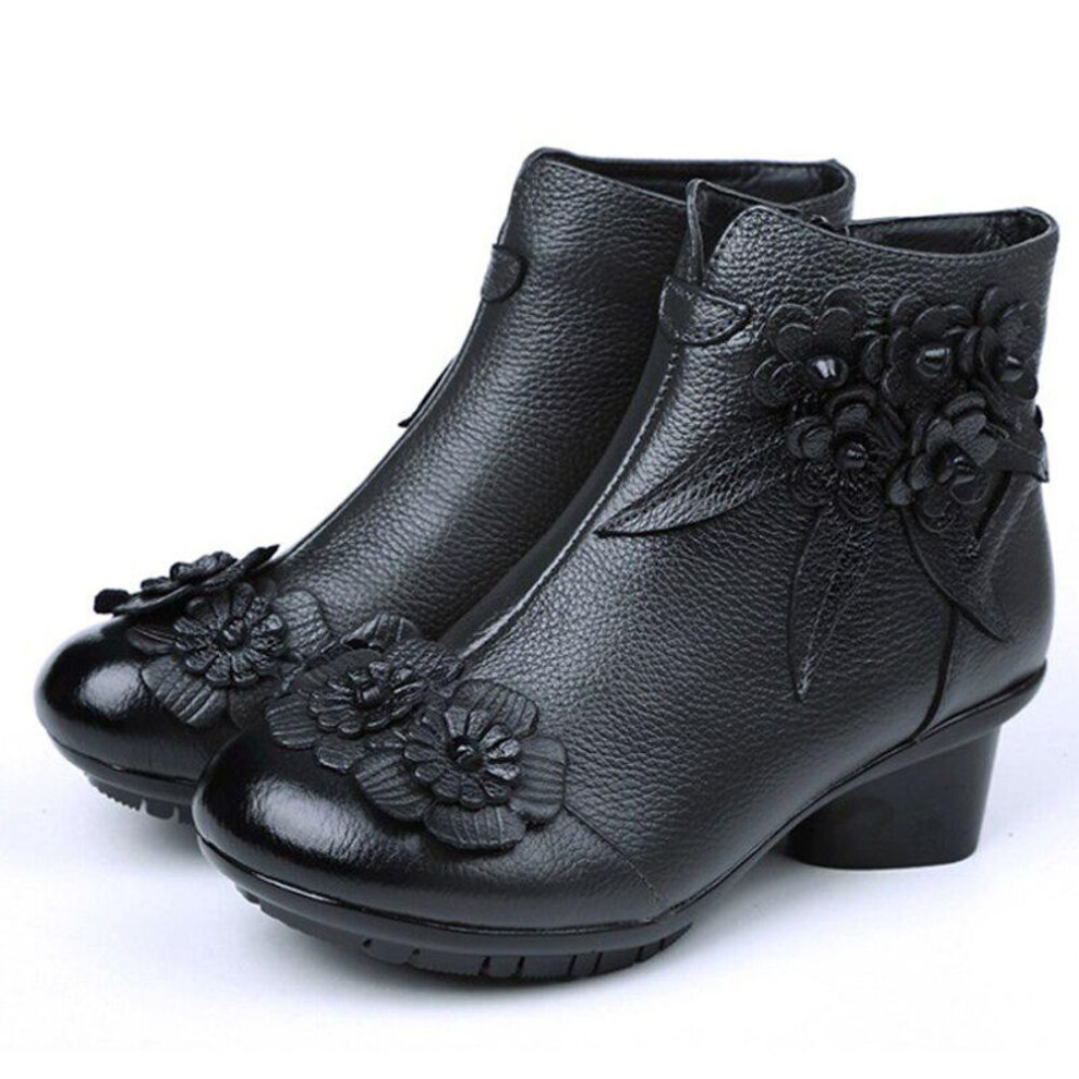(black, 37) Vintage Boots Genuine Leather Ankle Boots New Winter Women Warm Shoes Soft Non-Slip Bottom Soles