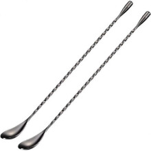 Bar Spoon Cocktail Mixing Stirrers for Drink, Stainless Steel 12 Inches Long Handle, Black 2 Pieces