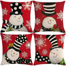 4pcs Christmas Red Pillow Cover Lovely Snowman Festival Throw Cushion Cover Home Winter Pillowcases 18" x 18"(Snowman)