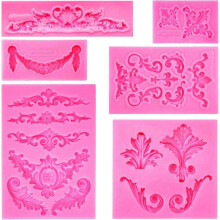 Baroque Style Curlicues Scroll Lace Fondant Silicone Mold for Filigree Mold 3D Sculpted Flower Cake Border Decoration