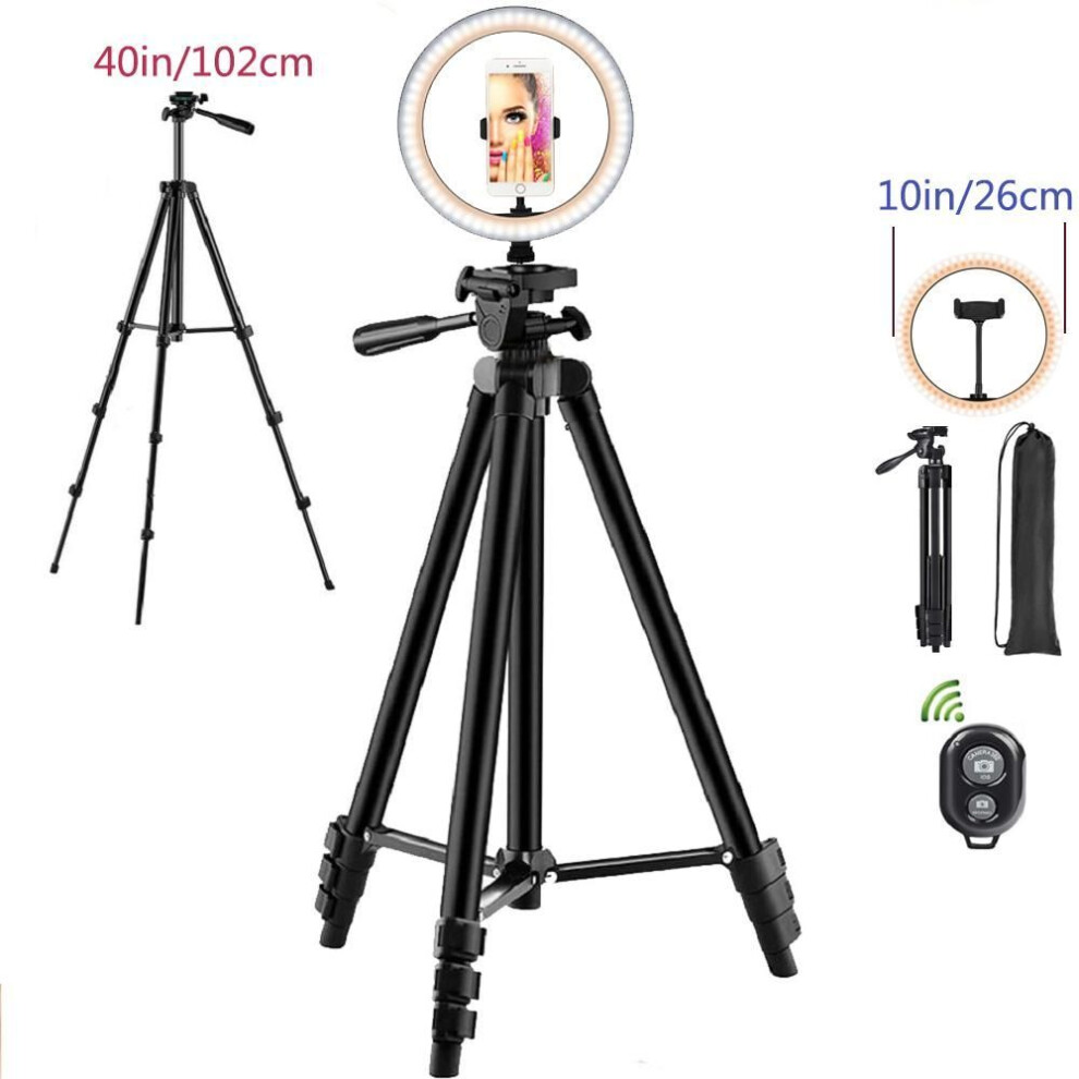 (Type1 - Bk102cm) 26Cm Led Selfie Ring Photography Ring Phone Stand Holder Tripod Circle Fill Dimmable Lamp Trepied Makeup Light