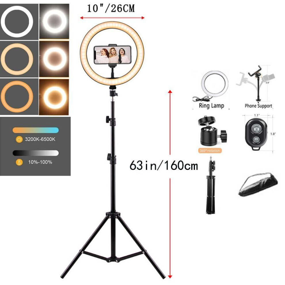 (Type5 - Bk160cm) 26Cm Led Selfie Ring Photography Ring Phone Stand Holder Tripod Circle Fill Dimmable Lamp Trepied Makeup Light