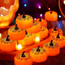 Flickering Pumpkin Tea Lights 12 Pack Flickering LED Pumpkin Lights with Battery Operated Flameless