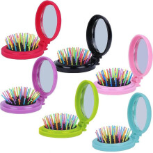 6 PCS Round Travel Hair Brush with Mirror Folding Pocket Hair Brush Mini Hair Comb