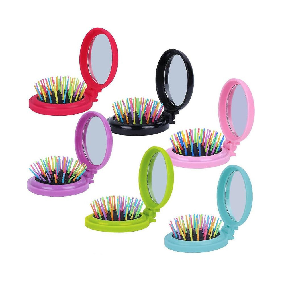 6 PCS Brosse à cheveux ronde de voyage avec miroir Brosse à cheveux pliante de poche Mini peigne à cheveux