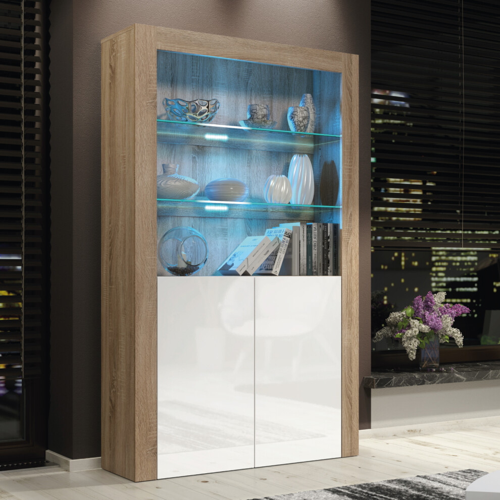 (Oak & White) Cabinet 170cm LED Gloss Doors - Mex Furniture