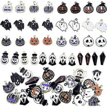 20-Pack Halloween Charm Pendants Assorted Gold Plated Black Enamel Pumpkin Ghosts, Random Styles
