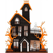 halloween table decoration, wooden illuminated pumpkin house decoration, halloween