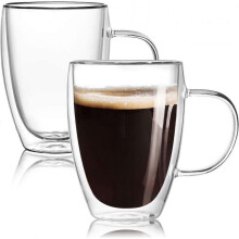 2-Pack 12 Oz Espresso Cups with Handle,Espresso Shot Glasses,Clear Expresso Coffee Cups,Double Wall Insulated