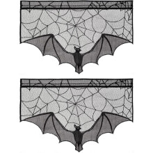2 Piece Halloween Black Lace Spider Web Spider Web Bat Fireplace Cloak Scarf Curtain Set
