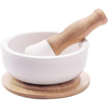 Porcelain Mortar and Pestle Pill Crusher,Spice Grinder,Herb Bowl,Pesto Powder with Anti-Slip Base and Grip