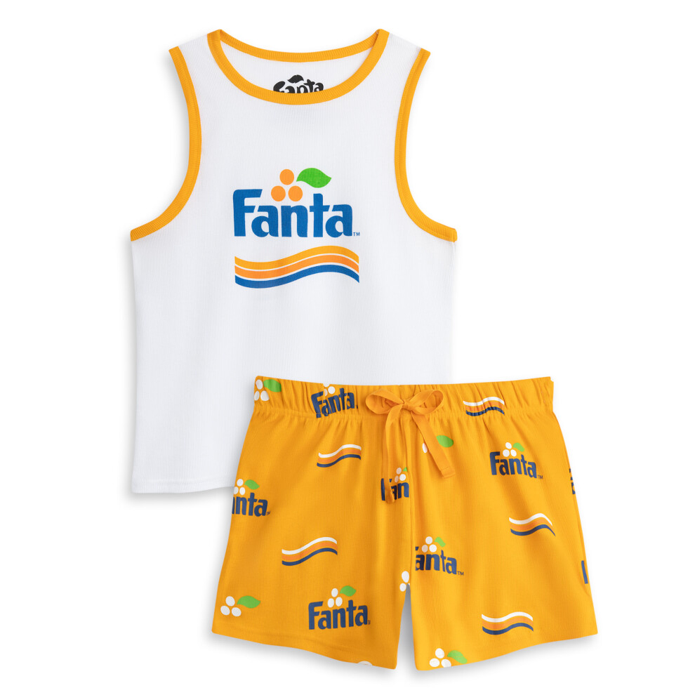 (Large) Coca Cola Vest and Shorts Pyjama Set (Womens Orange)