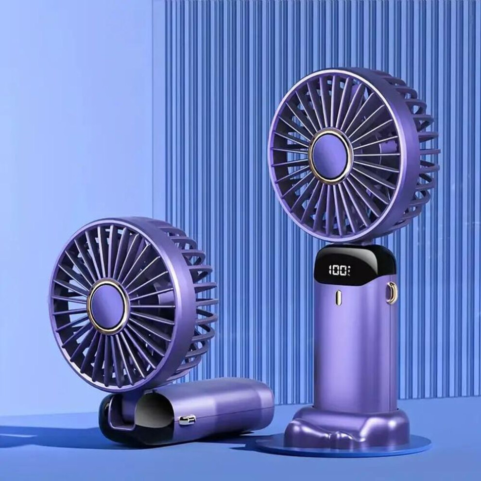 (Purple) Versatile 5-Speed Mini Fan with LED Display - USB Rechargeable, Foldable, Touch-Controlled, Indoor/Outdoor Portable Fan
