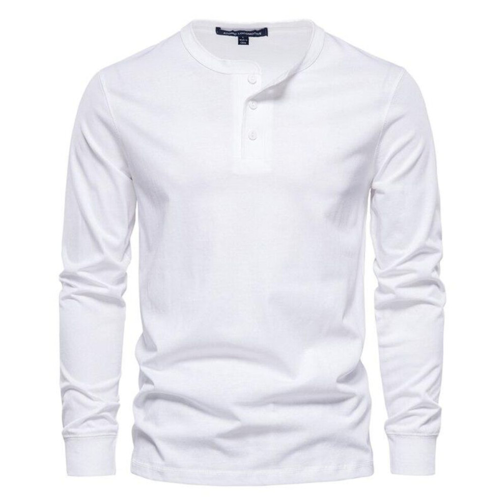 (white, XXL) AIOPESON Henley Collar 100% Cotton T Shirt Men Casual Solid Color Long Sleeve Top Tees Men New Autumn High Quality Mens T Shirts