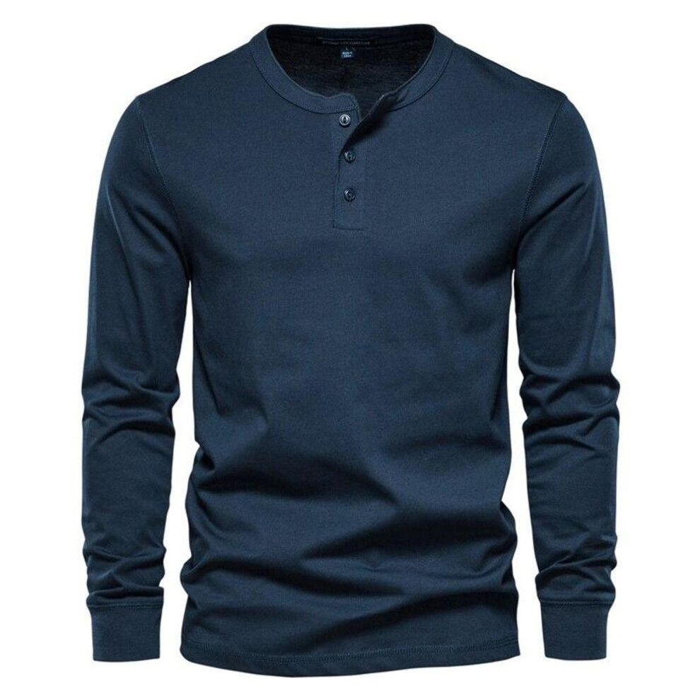 (navy, 5XL) AIOPESON Henley Collar 100% Cotton T Shirt Men Casual Solid Color Long Sleeve Top Tees Men New Autumn High Quality Mens T Shirts