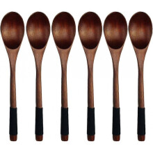 6 Piece Natural Botanical Oval Wooden Spoon Set Cooking Mix Stir Honey Tea
