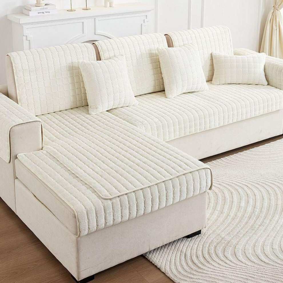 (beige, 90x210cm) Plush Sofa Covers Sofa Cushion Universal Slipcover Four Seasons Non-slip Winter Couch Cover