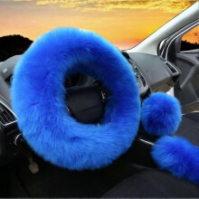 3Pcs Set Womens Winter Fashion Wool Fur Soft Furry Steering Wheel Covers Purple Fluffy Handbrake Cover Gear Shift Cover